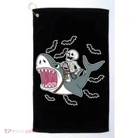 Skeleton Riding Shark Funny Halloween Golf Towel thumb 0
