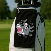 Skeleton Riding Shark Funny Halloween Golf Towel thumb 2