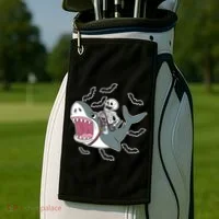 Skeleton Riding Shark Funny Halloween Golf Towel thumb 2