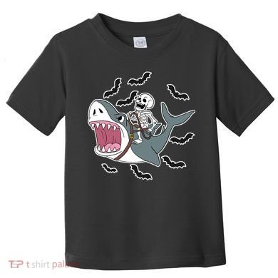 Skeleton Riding Shark Funny Halloween Toddler T-Shirt