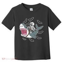 Skeleton Riding Shark Funny Halloween Toddler T-Shirt thumb 0