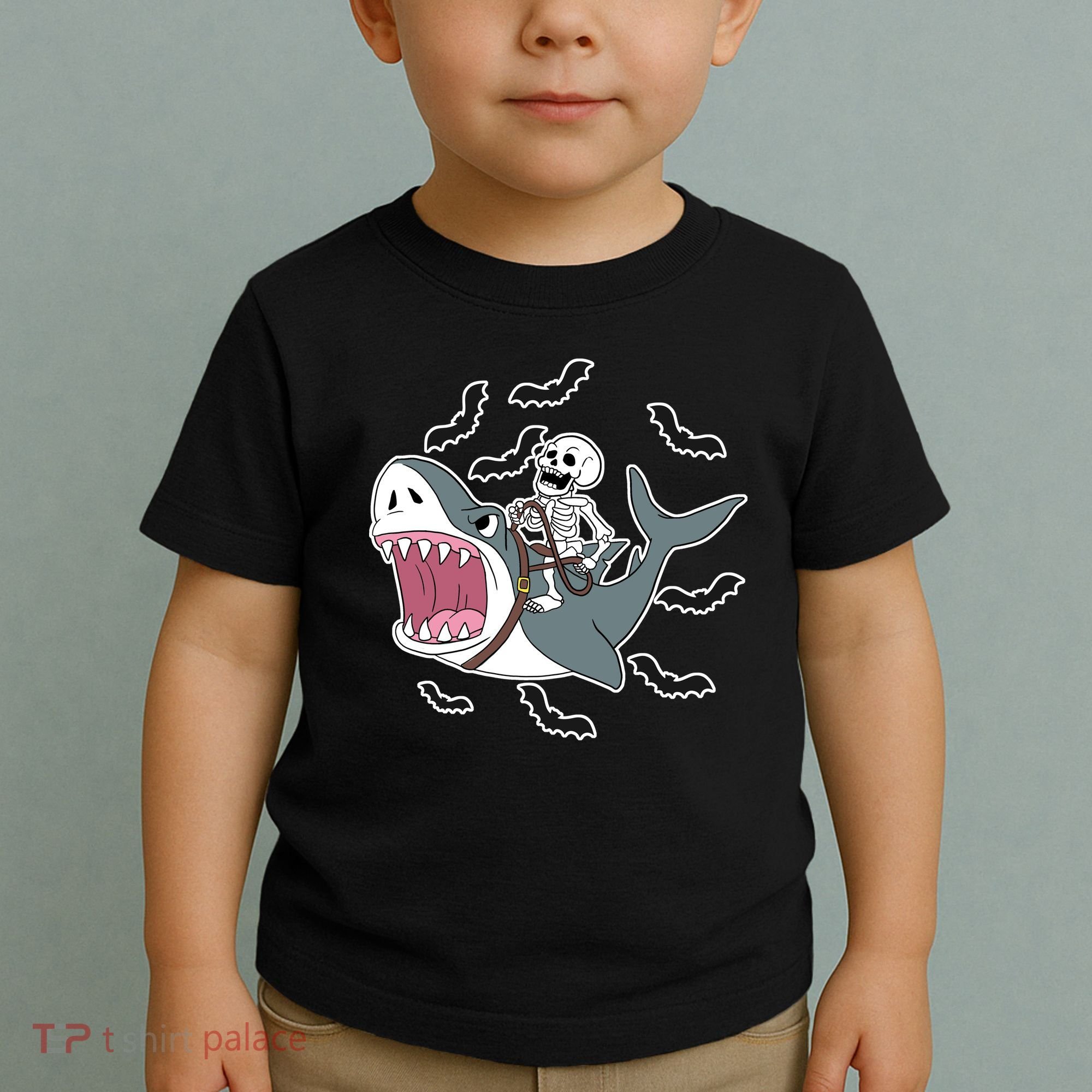 Skeleton Riding Shark Funny Halloween Toddler T-Shirt