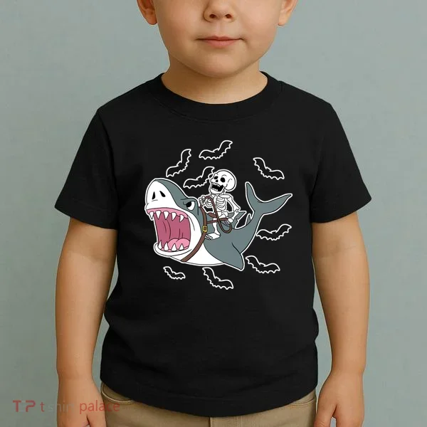 Skeleton Riding Shark Funny Halloween Toddler T-Shirt