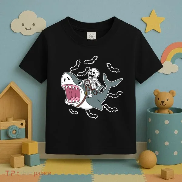 Skeleton Riding Shark Funny Halloween Toddler T-Shirt