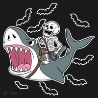 Skeleton Riding Shark Funny Halloween Women's Long Sleeve Shirt thumb 2