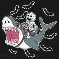 Skeleton Riding Shark Funny Halloween Women's T-Shirt thumb 6