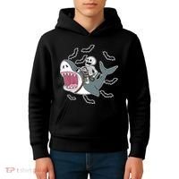 Skeleton Riding Shark Funny Halloween Kids Hoodie thumb 4