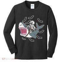Skeleton Riding Shark Funny Halloween Kids Long Sleeve Shirt thumb 0