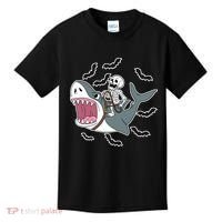 Skeleton Riding Shark Funny Halloween Kids T-Shirt thumb 0