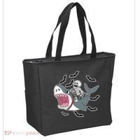 Skeleton Riding Shark Funny Halloween Tote Bag thumb 2
