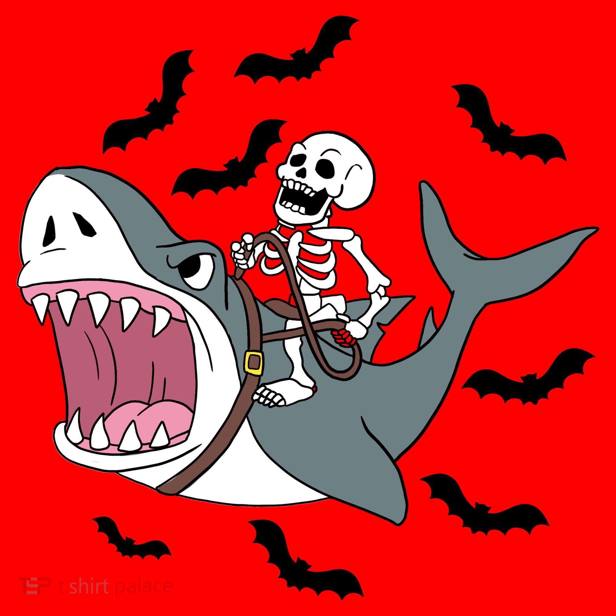 Skeleton Riding Shark Funny Halloween Santa Hat