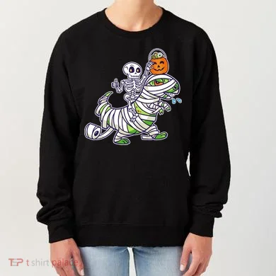 Skeleton Riding T-Rex Halloween Women's Sweatshirt