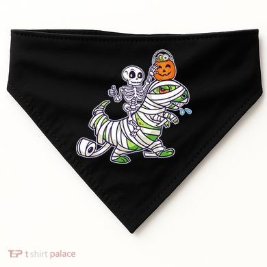 Skeleton Riding T-Rex Halloween USA-Made Doggie Bandana