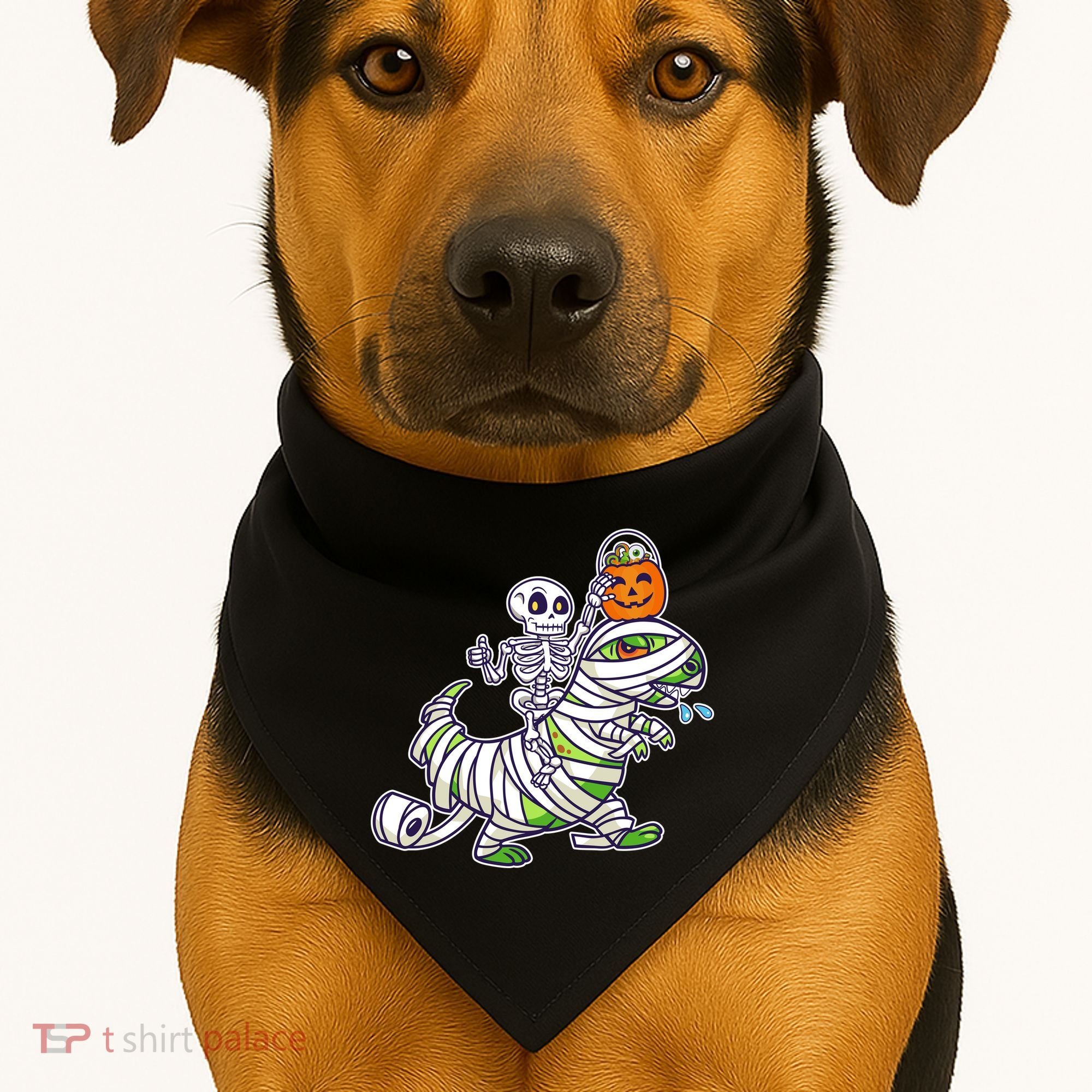 Skeleton Riding T-Rex Halloween USA-Made Doggie Bandana