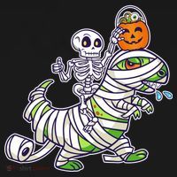 Skeleton Riding T-Rex Halloween USA-Made Doggie Bandana thumb 2