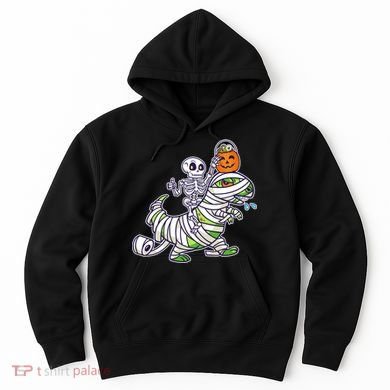 Skeleton Riding T-Rex Halloween Hoodie