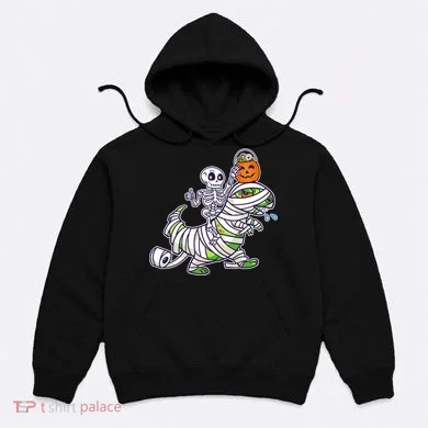 Skeleton Riding T-Rex Halloween Hoodie