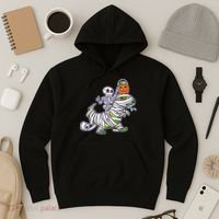 Skeleton Riding T-Rex Halloween Hoodie thumb 3