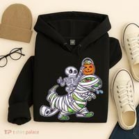 Skeleton Riding T-Rex Halloween Hoodie thumb 4