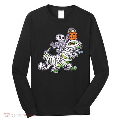 Skeleton Riding T-Rex Halloween Long Sleeve Shirt