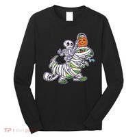 Skeleton Riding T-Rex Halloween Long Sleeve Shirt thumb 0