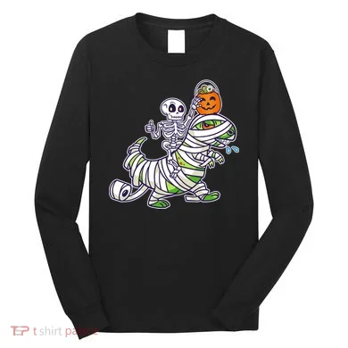 Skeleton Riding T-Rex Halloween Long Sleeve Shirt