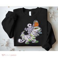 Skeleton Riding T-Rex Halloween Sweatshirt thumb 2