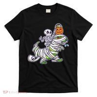 Skeleton Riding T-Rex Halloween T-Shirt thumb 0