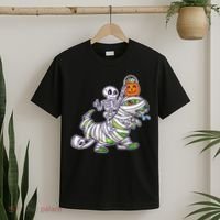 Skeleton Riding T-Rex Halloween T-Shirt thumb 2