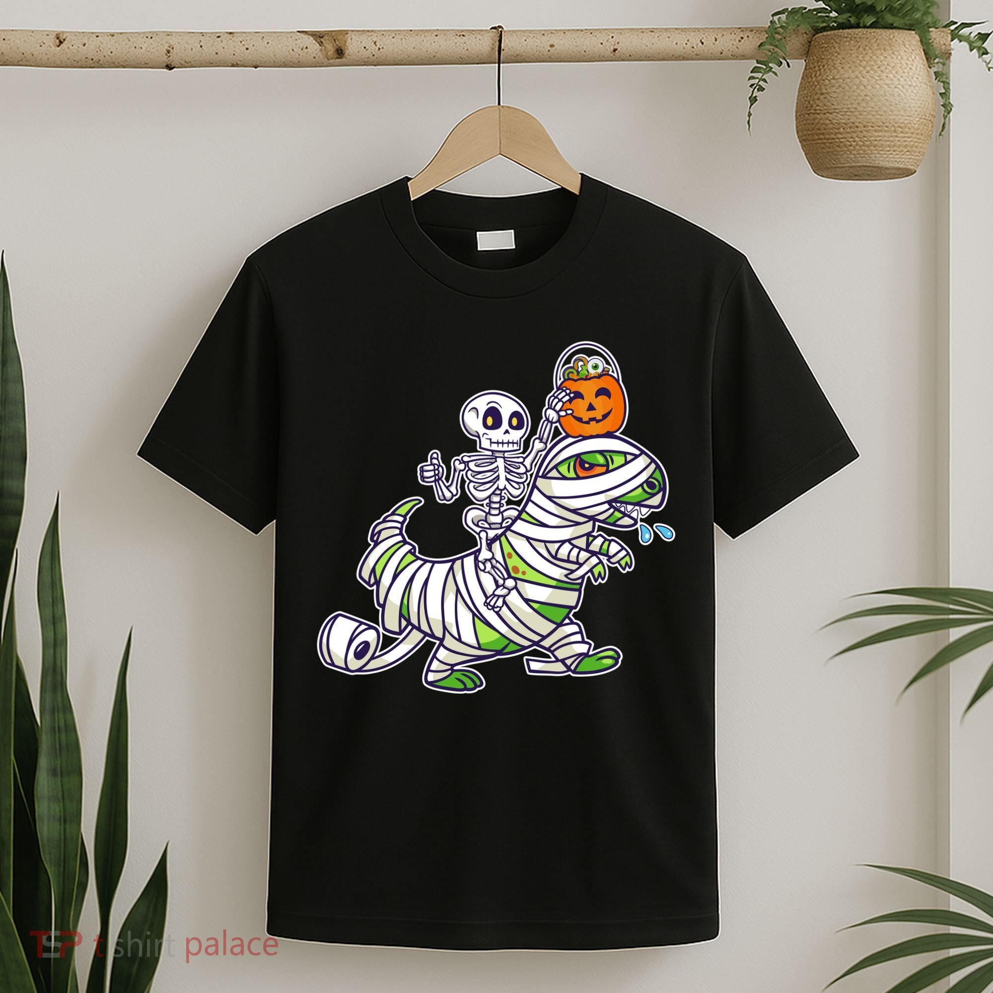 Skeleton Riding T-Rex Halloween T-Shirt