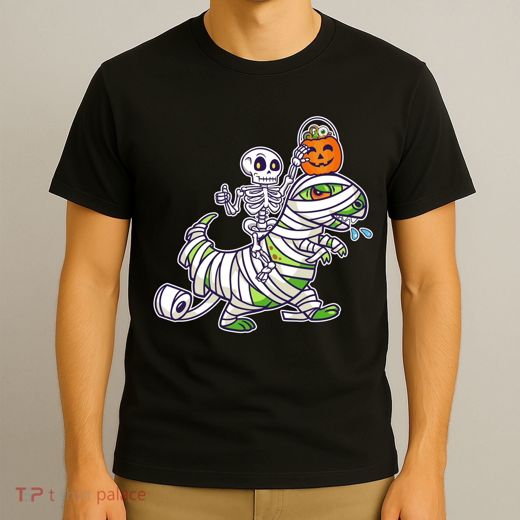 Skeleton Riding T-Rex Halloween T-Shirt