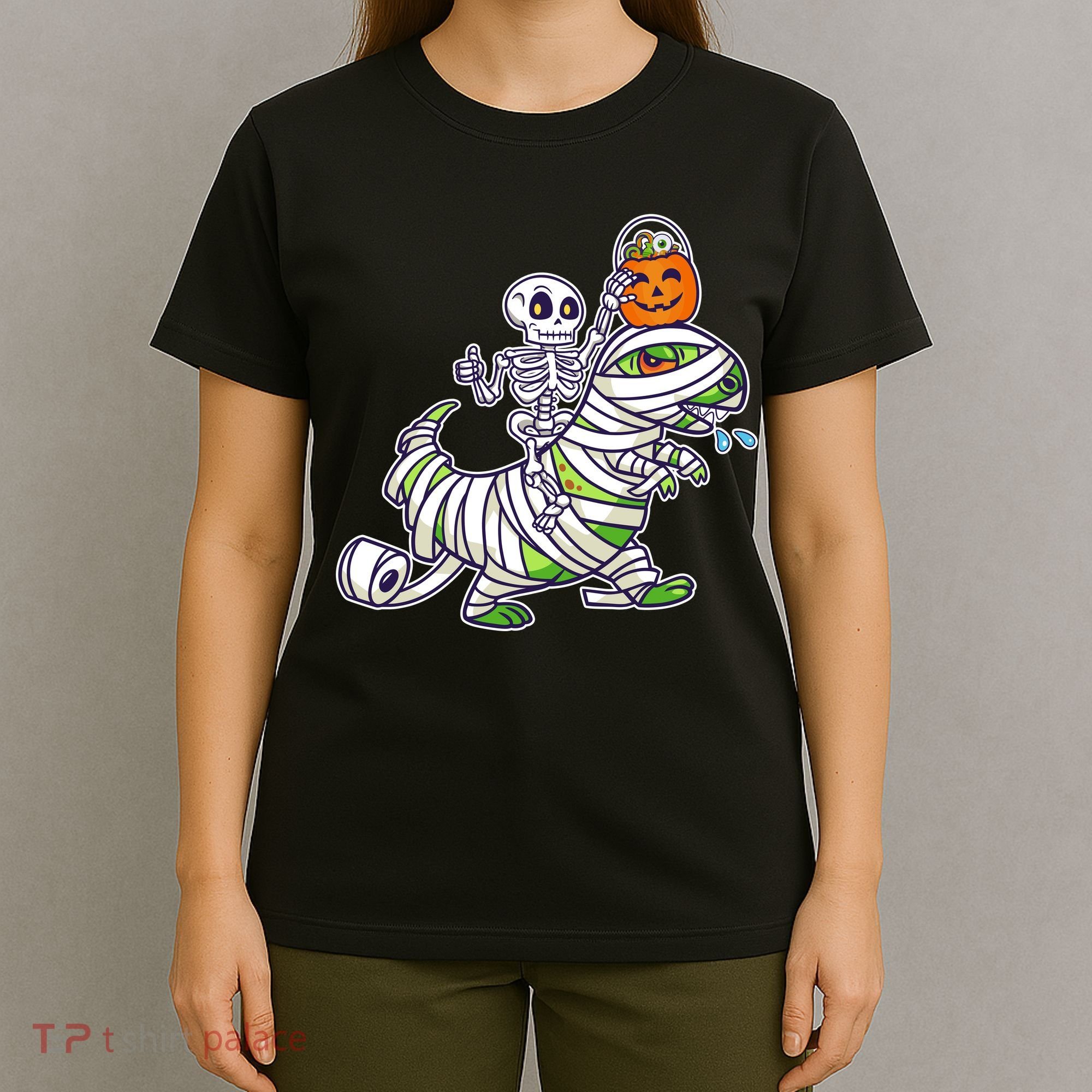 Skeleton Riding T-Rex Halloween T-Shirt