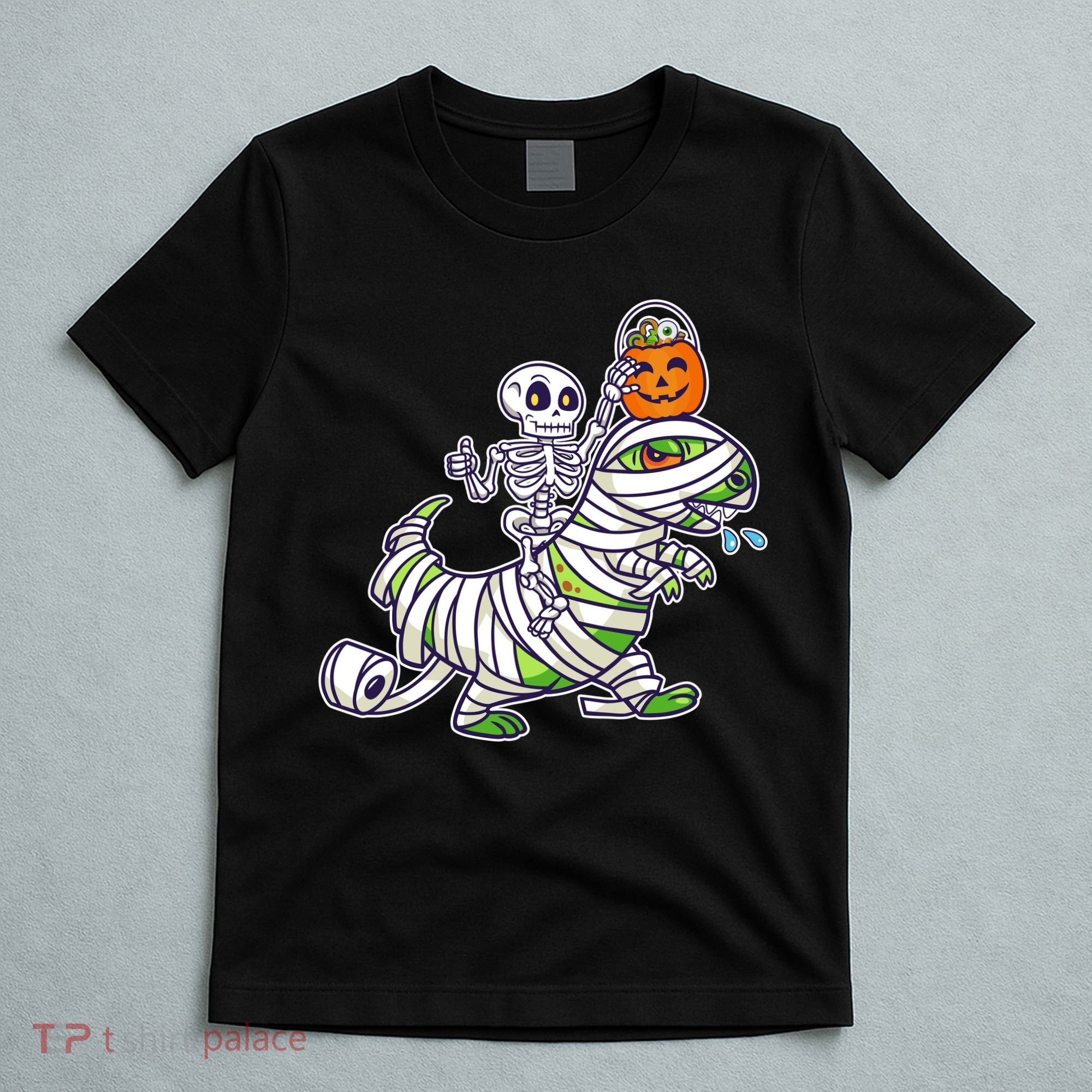 Skeleton Riding T-Rex Halloween T-Shirt