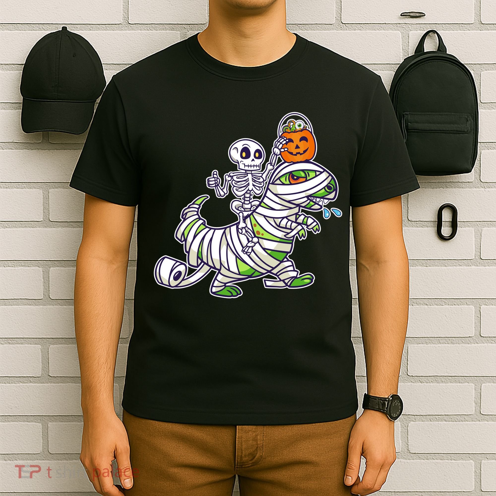 Skeleton Riding T-Rex Halloween T-Shirt