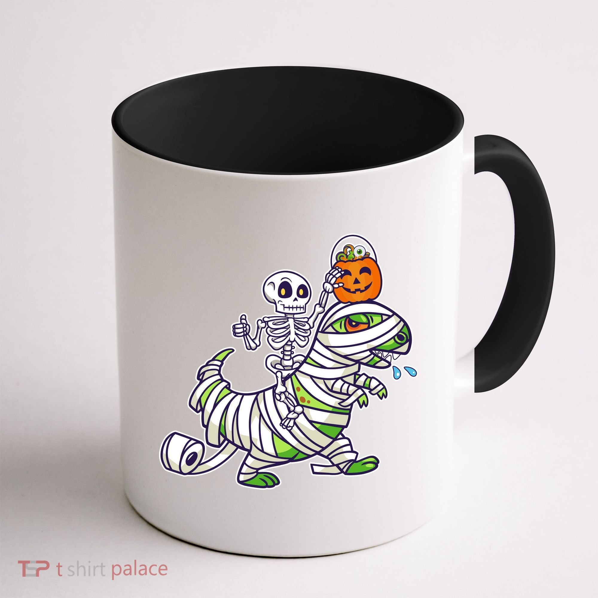 Skeleton Riding T-Rex Halloween Coffee Mug