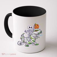 Skeleton Riding T-Rex Halloween Coffee Mug thumb 0