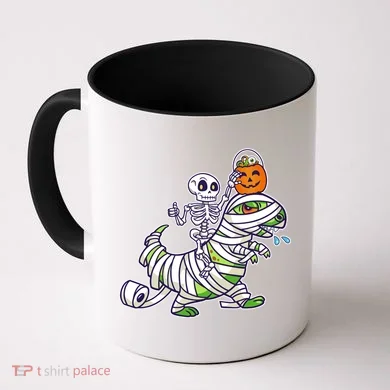 Skeleton Riding T-Rex Halloween Coffee Mug