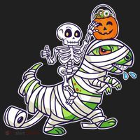 Skeleton Riding T-Rex Halloween Beanie thumb 2