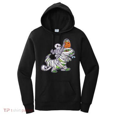 Skeleton Riding T-Rex Halloween Women's Hoodie