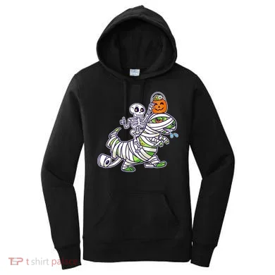 Skeleton Riding T-Rex Halloween Women's Hoodie