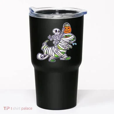 Skeleton Riding T-Rex Halloween Tumbler