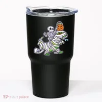 Skeleton Riding T-Rex Halloween Tumbler thumb 0