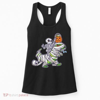 Skeleton Riding T-Rex Halloween Women's Tank Top