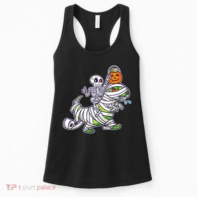 Skeleton Riding T-Rex Halloween Women's Tank Top