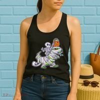 Skeleton Riding T-Rex Halloween Women's Tank Top thumb 2