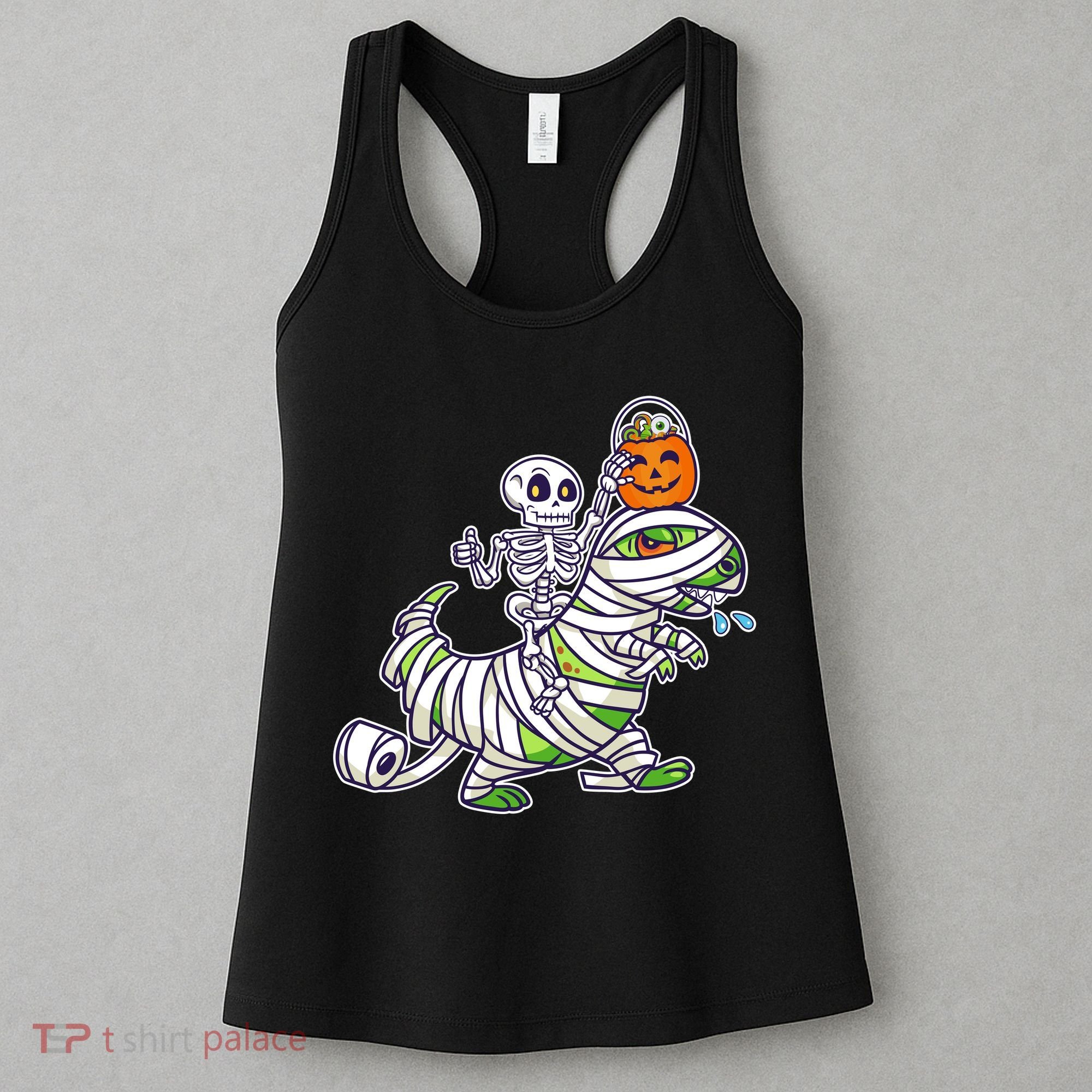 Skeleton Riding T-Rex Halloween Women's Tank Top