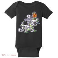 Skeleton Riding T-Rex Halloween Baby Bodysuit thumb 0