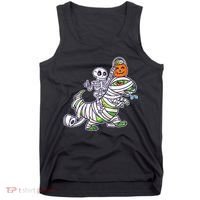 Skeleton Riding T-Rex Halloween Tank Top thumb 0