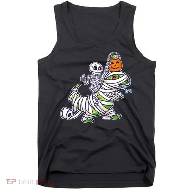 Skeleton Riding T-Rex Halloween Tank Top