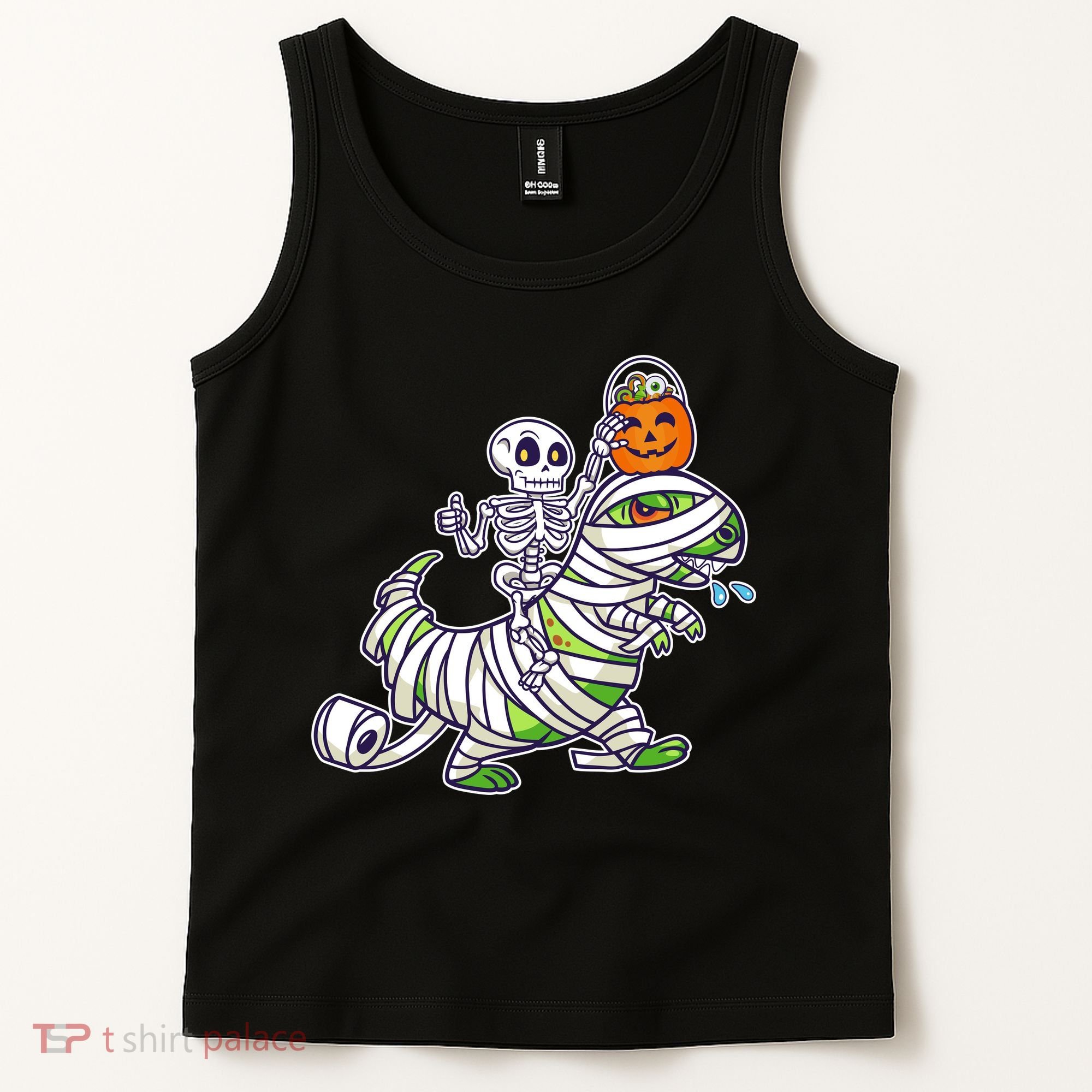 Skeleton Riding T-Rex Halloween Tank Top
